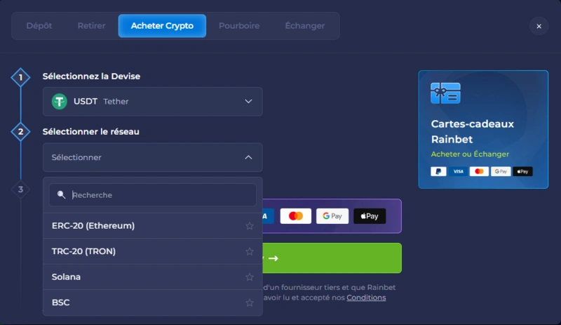 rainbet crypto page