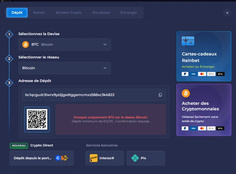 rainbet deposit page