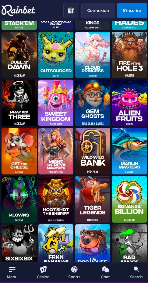 rainbet mobile games page