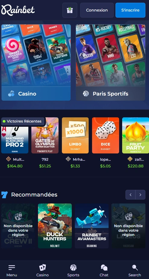 rainbet mobile home page